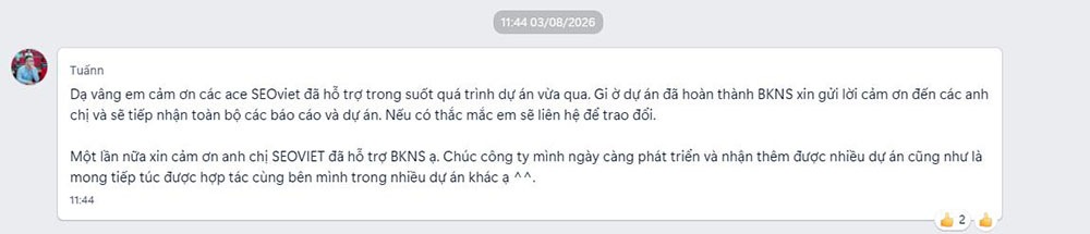 Phản hồi của BKNS sau khi hoàn thành dự án SEO