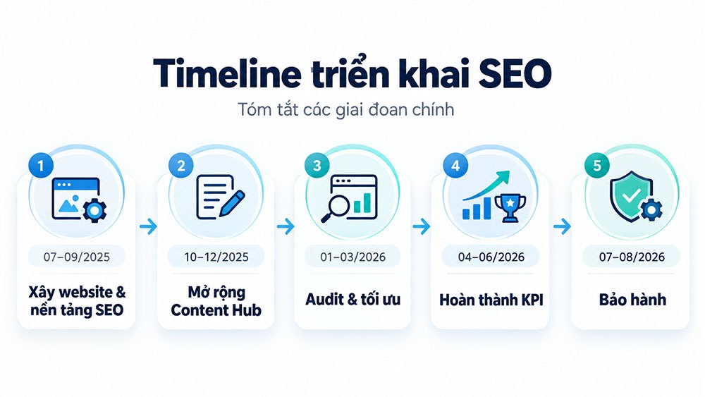 Dự án SEO Artnam Gallery: 73,79% từ khóa Top 3, hơn 308.000 lượt nhấp từ Google 4 Timeline 5 giai đoạn triển khai dự án SEO Artnam Gallery